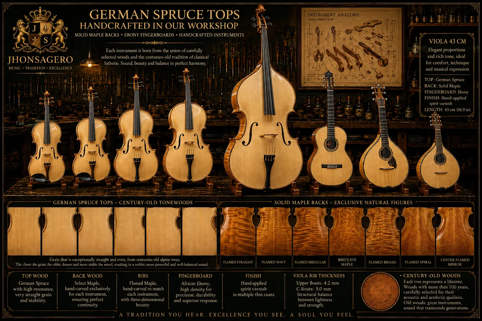 German spruce tops — selected tonewood for string instruments